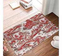 Paillasson antidérapant en Lin Rouge et Blanc Motif Chinoiserie Antique de la Chine Ming Tapis de Sol pour entrée de Cuisine Tapis de Sol pour la Maison