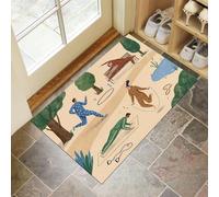 Paillasson Antidérapant et Absorbant, 80 x 120 cm Tapis de Porte Figures Sportives Tapis de Sol Park Fitness avec Base en Caoutchouc pour Cuisine, Salle de Bain et Entrée Intérieure, Couleur Beige