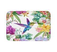 Paillasson antidérapant et absorbant avec motif orchidée et colibri - Pour intérieur et extérieur - 60 x 40 cm