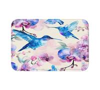 Paillasson antidérapant et absorbant Motif colibri bleu orchidée rose 60 x 40 cm - Tapis de bienvenue pour intérieur et extérieur - Tapis de sol