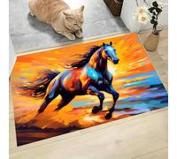 Paillasson Antidérapant pour Intérieur 40 x 60 cm, Chevaux Au Galop Tapis de Porte Attrape-Poussière Peinture À L'Huile De Plage Tapis de Sol Facile à Nettoyer pour Entrée, Porte, Couloir, Orange