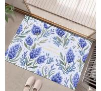 Paillasson Antidérapant pour Intérieur 90 x 150 cm, Fleurs Lavande Tapis de Porte Attrape-Poussière Champs Fleurs Provence Tapis de Sol, Facile à Nettoyer pour Entrée, Porte et Couloir, Bleu-Violet