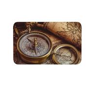 Paillasson antidérapant pour intérieur et extérieur - Motif boussole et carte du monde - Tapis d'entrée pour entrée, porche, buanderie, salle de bain, chambre à coucher - 50,8 x 80 cm