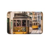 Paillasson antidérapant pour intérieur et extérieur - Motif tramway de Lisbonne - Pour entrée, porche, buanderie, salle de bain, chambre à coucher - 50,8 x 80 cm