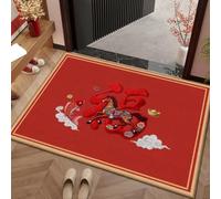 Paillasson antidérapant pour l'année rouge du cheval 40,6 x 61 cm pour | Motif cheval doré, phrases de bon augure, décoration festive, taille 40,6 x 61 cm, dos antidérapant