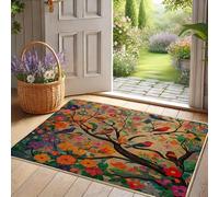 Paillasson arbre à fleurs, paillasson oiseaux colorés pour printemps, extérieur et intérieur, antidérapant, imperméable, facile à nettoyer, 73,7 x 43,2 cm