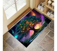 Paillasson Arbre Ciel Étoilé avec Envers Caoutchouc Antidérapant Naturel, pour Entrée Extérieure, Intérieur Antidérapant, 40 X 60 Cm Style Artistique Fantastique Lavable en Machine Couleurs Mélangées