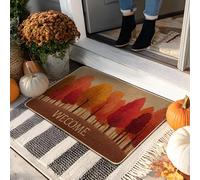 Paillasson arbre d'automne, tapis de bienvenue orange et rouge chaud pour décoration intérieure et extérieure, style récolte d'automne, tapis d'entrée antidérapant, absorbant la poussière, facile
