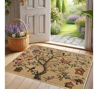Paillasson arbre floral, oiseaux colorés, décoration extérieure et intérieure pour le printemps et l'été, caoutchouc naturel, imperméable, antidérapant, absorbant la poussière, facile à nettoyer, 73,7