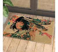 Paillasson artistique motif dragon fille, décoration mythique colorée pour intérieur et extérieur, antidérapant, imperméable, facile à nettoyer, 73,6 x 43,2 cm