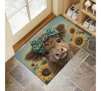 Paillasson Attrape-Poussière, Adorable Bétail des Highlands Tapis De Sol Antidérapant, Tournesol Tapis D'Entrée avec Absorbantes pour Chien, Entrée, Porte Couloir, Couleurs Mélangées, 60 X 90 Cm