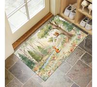 Paillasson Attrape-Poussière Animaux Forêt Dessin Animé, Tapis De Sol Antidérapant Lavable En Machine Renard Écureuil L'Aquarelle, Tapis D'Entrée Douces Pour Chien Entrée Porte, Vert Sauge, 80X120Cm