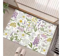 Paillasson Attrape-Poussière, Aquarelle Fleurs Sauvages Tapis De Sol Antidérapant Lavable en Machine, Fleurs Plantes Tapis D'Entrée Doux Confortable pour Chien, Entrée, Violet 45 X 75 Cm