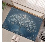 Paillasson Attrape-Poussière, Arbre La Vie Tapis De Sol Antidérapant Lavable en Machine, Art Arabesque Tapis D'Entrée avec Absorbantes pour Chien, Entrée, Porte Et Couloir, Bleu Foncé, 50 X 80 Cm