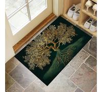 Paillasson Attrape-Poussière, Arbre La Vie Tapis De Sol Antidérapant Lavable en Machine, Branches, Feuilles Tapis D'Entrée Doux Confortable pour Chien, Entrée, Vert Foncé 40 X 60 Cm