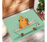Paillasson Attrape-Poussière, Capybara Dessin Animé Tapis De Sol Antidérapant Lavable en Machine, Animaux Mignons Tapis D'Entrée Doux Confortable pour Chien, Entrée, Vert Menthe 50 X 80 Cm