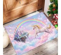 Paillasson Attrape-Poussière Château Rêve Sous Un Ciel Étoilé, Tapis De Sol Antidérapant Lavable Machine Romance Licornes Nuages, Tapis D'Entrée Douces Pour Chien Entrée Porte, Bleu Poudre, 60X90Cm