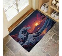 Paillasson Attrape Poussière, Coucher Soleil Sur L'Océan Japon Tapis de Sol Antidérapant Lavable Machine, Dessin Animé Tapis d'Entrée Absorbantes pour Chien, Porte Couloir, 50x80cm, Rouge violet