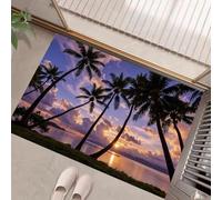 Paillasson Attrape-Poussière,Coucher Soleil Tropical Tapis De Sol Antidérapant Palmiers Lavable en Machine Douces Absorbantes pour Entrée, Porte Et Couloir, Violet 40 X 60 Cm