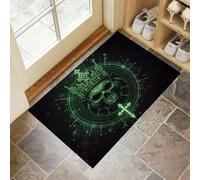 Paillasson Attrape-Poussière, Crâne Mystérieux Tapis De Sol Antidérapant Lavable en Machine, Style Gothique Tapis D'Entrée Doux Confortable pour Chien, Entrée, Vert 50 X 80 Cm