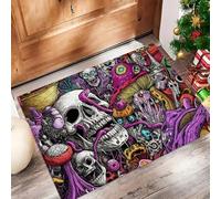 Paillasson Attrape-Poussière, Crâne Psychédélique Tapis De Sol Antidérapant Lavable en Machine, Halloween Fou Tapis D'Entrée Doux Confortable pour Chien, Entrée, Couleurs Mélangées 40 X 60 Cm