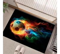 Paillasson Attrape-Poussière,Flame Football Tapis De Sol Antidérapant Art Abstrait Lavable en Machine Douces Absorbantes pour Chien, Entrée, Porte Et Couloir, Noir 60 X 90 Cm