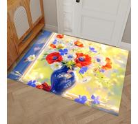Paillasson Attrape - Poussière,Fleurs de rêve Tapis De Sol Antidérapant, Illustrations de Fleurs Tapis D'Entrée avec Absorbantes pour Chien, Entrée, Porte Couloir, Jaune 60x90cm