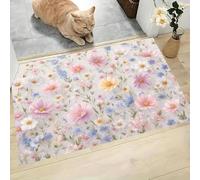 Paillasson Attrape-Poussière Fleurs Sauvages Printanières Tapis de Sol Antidérapant Lavable en Machine Petit Motif Floral Tapis d'Entrée Absorbantes pour Entrée, Porte et Couloir, Rose, 60 x 120 cm