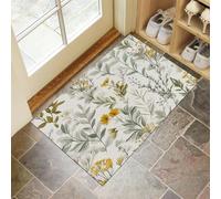 Paillasson Attrape-Poussière, Fleurs Sauvages Tapis De Sol Antidérapant Lavable en Machine, Plantes Feuilles Tapis D'Entrée Doux Confortable pour Chien, Entrée, Gris 45 X 75 Cm
