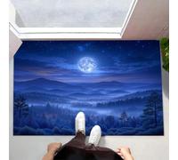Paillasson Attrape-Poussière Forêt Mystérieuse Clair Lune,Tapis De Sol Antidérapant Lavable En Machine Paysages Naturels Fantastiques,Tapis D'Entrée Douces Pour Chien Entrée Porte,Bleu Marine,80X120Cm