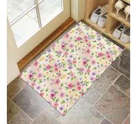 Paillasson Attrape-Poussière Joli Floral L'Aquarelle, Tapis De Sol Antidérapant Lavable En Machine Plantes Naturelles Fraîches Campagne, Tapis D'Entrée Douces Pour Chien Entrée Porte, Beige, 50X80Cm