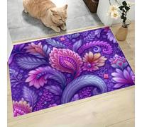 Paillasson Attrape-Poussière Motif Cachemire Tapis de Sol Antidérapant Lavable en Machine Plante Abstraite En Spirale Tapis d'Entrée Absorbantes pour Entrée, Porte et Couloir, Violet, 40 x 60 cm