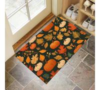 Paillasson Attrape-Poussière, Pastorale Rétro Tapis De Sol Antidérapant Lavable en Machine, Citrouille, Feuilles d'automne Tapis D'Entrée Doux Confortable pour Chien, Entrée, Jaune 40 X 60 Cm