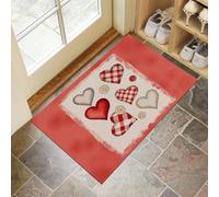 Paillasson Attrape-Poussière Patchwork Cœurs Aquarelle, Tapis De Sol Antidérapant Lavable En Machine Affiche Rétro Peinte À Main, Tapis D'Entrée Douces Pour Chien Entrée Porte, Beige Rouge, 60X90Cm