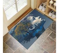 Paillasson Attrape-Poussière, Peinture Figurative Abstraite Tapis De Sol Antidérapant, Industriel Moderne Tapis D'Entrée avec Absorbantes pour Chien, Entrée, Porte Couloir, Gris Bleu, 50 X 80 Cm