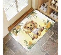 Paillasson Attrape-Poussière,Petit Lion Tapis De Sol Antidérapant Animaux Fleurs Lavable en Machine Douces Absorbantes pour Entrée, Porte Et Couloir, Jaune Clair 40 X 60 Cm