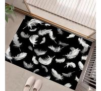 Paillasson Attrape-Poussière,Plume Blanche Tapis De Sol Antidérapant Minimalisme Lavable en Machine Douces Absorbantes pour Entrée, Porte Et Couloir, Noir Pur 45 X 75 Cm