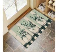 Paillasson Attrape-Poussière Rayures De Vase Champêtre, Tapis De Sol Antidérapant Lavable En Machine Feuilles De Plantes Rétro, Tapis D'Entrée Douces Pour Chien Entrée Porte, Vert Olive, 80X120Cm