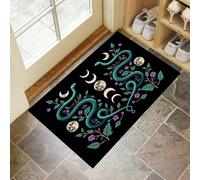 Paillasson Attrape-Poussière, Serpent Vert Tapis De Sol Antidérapant Lavable en Machine, Lune des Fleurs Tapis D'Entrée Doux Confortable pour Chien, Entrée, Porte Et Couloir, Noir 50 X 80 Cm