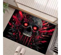 Paillasson Attrape-Poussière,Squelette Maléfique Tapis De Sol Antidérapant Style Punk Sombre Lavable en Machine Douces Absorbantes pour Entrée, Porte Et Couloir, Noir 50 X 80 Cm