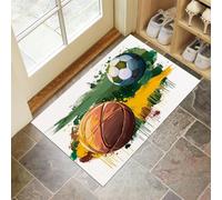 Paillasson Attrape-Poussière, Style Graffiti Tapis De Sol Antidérapant Lavable en Machine, Football, Basket-Ball Tapis D'Entrée Doux Confortable pour Chien, Entrée, Couleurs Mélangées 50 X 80 Cm