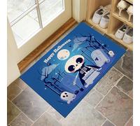 Paillasson Attrape-Poussière, Tapis de Sol Cimetière Dessins Animés Antidérapant Lavable en Machine, Tapis d'Entrée Tombe Squelette Absorbantes pour Chien, Entrée, Porte et Couloir, Bleu, 80 x 120 cm