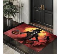 Paillasson Attrape-Poussière, Tapis de Sol Clair Lune D'Halloween Antidérapant Lavable en Machine, Tapis d'Entrée Épouvantail Mort-Vivant Absorbantes pour Entrée, Porte et Couloir, Rouge, 80 x 120 cm