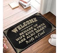 Paillasson automne bienvenue Beware of Wife Les enfants et les animaux domestiques sont également ombragés aussi mari est cool tapis antidérapant tapis d'automne pour porte d'entrée (taille : 65 x 90