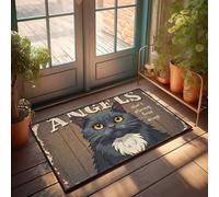 Paillasson avec dictons amusants « Angels Don'T Always Have Wings : A Whimsical Cat Illustration » Paillasson Décoration extérieure Grand tapis de bienvenue extérieur (50 x 80 cm)