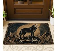 Paillasson avec inscription « Wolf Welcome », « Adventure Rustic Mountains Compass » - Noir - Lavable - Profil bas - Pour maison, bureau, extérieur, intérieur, entrée, décoration, 73,6 x 43,2 cm