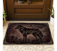 Paillasson avec inscription « Wolf Welcome » - Motif roses romantiques - Noir - Antidérapant - Attrape la saleté - Pour maison, bureau, extérieur et intérieur - 73,6 x 43,2 cm