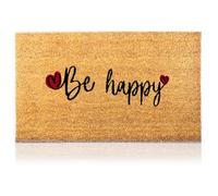 Paillasson Be Happy en Fibre de Coco - 70x40cm-Tapis de Porte de Bienvenue, Surface Antidérapante PVC & Fibre de Coco - Entrée Maison, Couloirs, Portes - Accessoires Maison -Original & Minimaliste