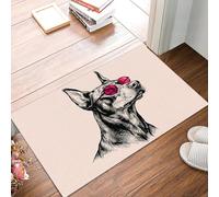 Paillasson Bienvenue D'Entrée Doberman Pinscher Simple Élégant Affiches D'Animaux Tapis De Sol De Bain Antidérapant, Paillasson Lavable Pour Salon Chambre À Coucher Cuisine, Noir Beige, 90X150Cm