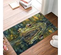 Paillasson Bienvenue D'Entrée Étang Grenouilles Vintage Peinture L'Huile D'Animaux Tapis De Sol De Bain Antidérapant, Paillasson Lavable Pour Salon Chambre À Coucher Cuisine, Vert Olive, 50X80Cm